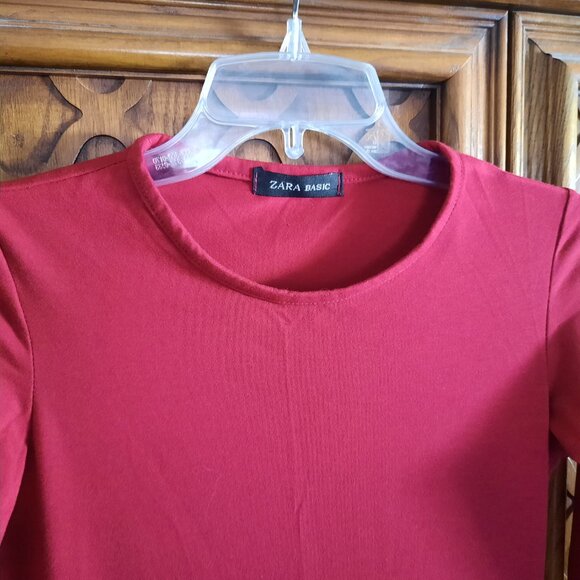 ZARA Basic Women's Long Sleeve Sheath Maxi Dress w Slit - Burgundy Red, Size XS - Picture 5 of 16